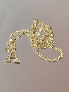 N82-Letter Pendant A  Necklace, Copper Gold Plated 20 Inches Long Kids Jewelry