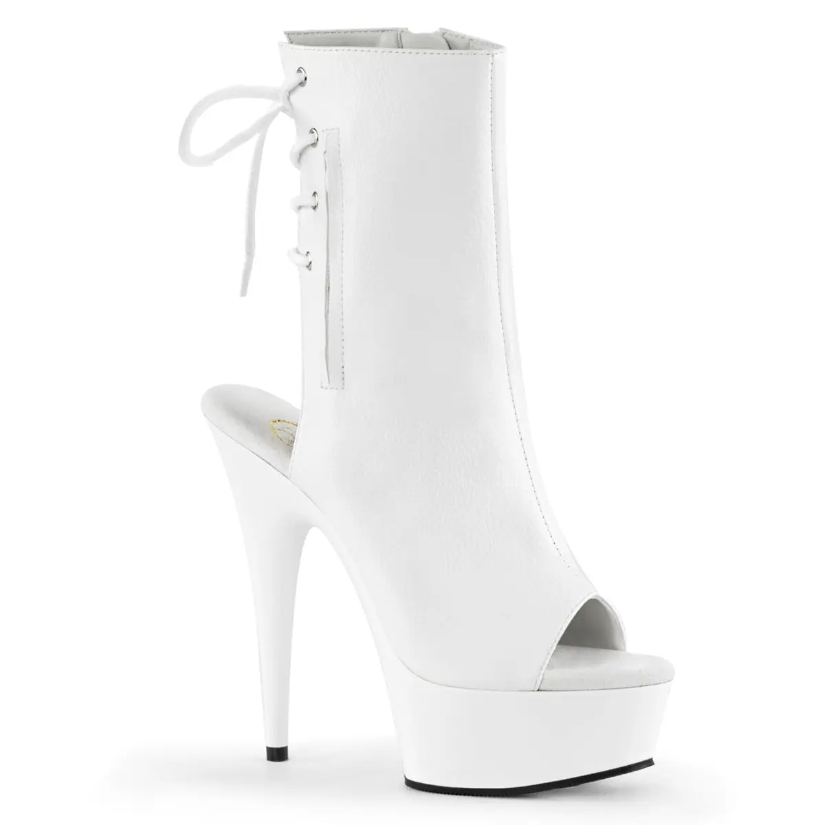 Women's PLEASER DELIGHT-1018 White PU Ankle Boots - Lace-Up Platform Shoes, Leather Accents, Inside Zip Closure for Bold Fashion Outfits, Party, Chic, Open Toe, No, Alt Outfits, Synthetic, Hidden Zip Pocket, Statement Shoes, Performances, Avant Garde Fash