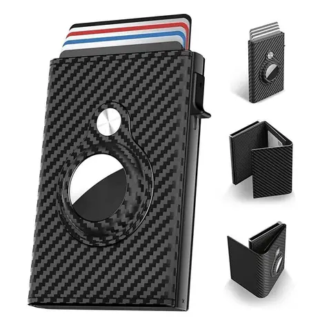 Genuine Leather Metal Smart Men's RFID Protected Wallet - Minimalist Pop-Up Holder with AirTag Slot, 14+ Card Slots, ID Window, Slim Card Storage, Pocket-Friendly, Casual Leisure Outdoor Use