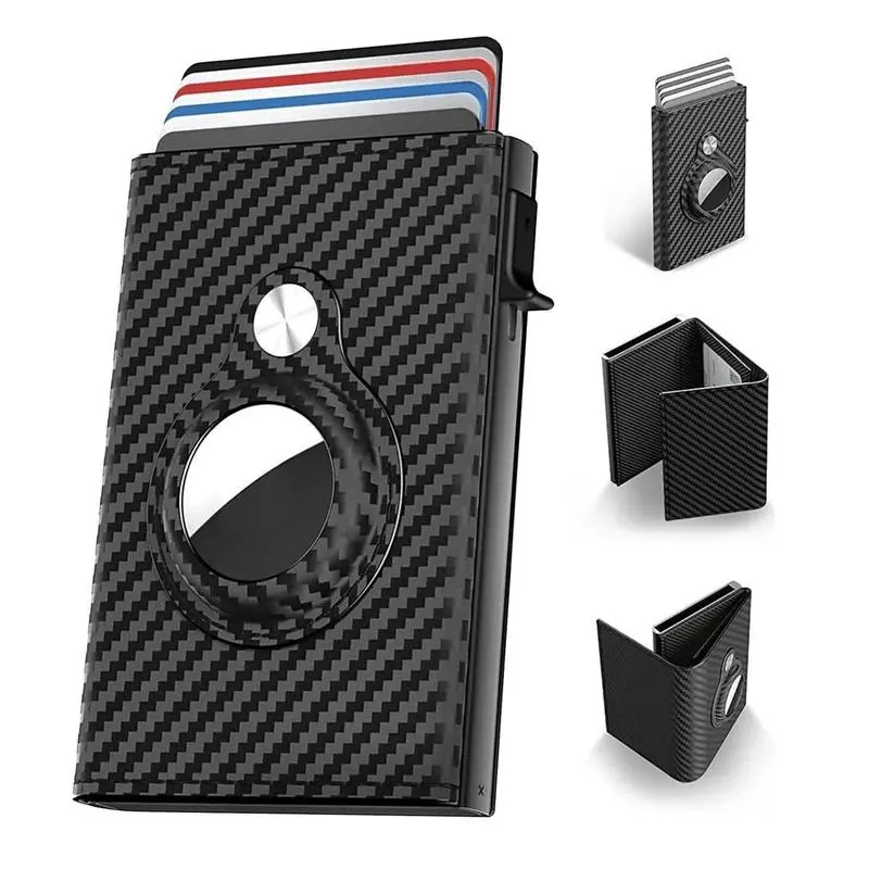 Genuine Leather Smart Wallet for Men, Minimalist Pop-Up Card Holder with AirTag Slot, RFID Blocking Slim Card Storage, Rfid Protected Wallet, Smart Men's Wallets