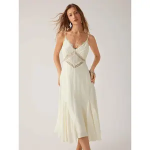 Cider V-neck Lace Panel A-line Cami Midi Dress