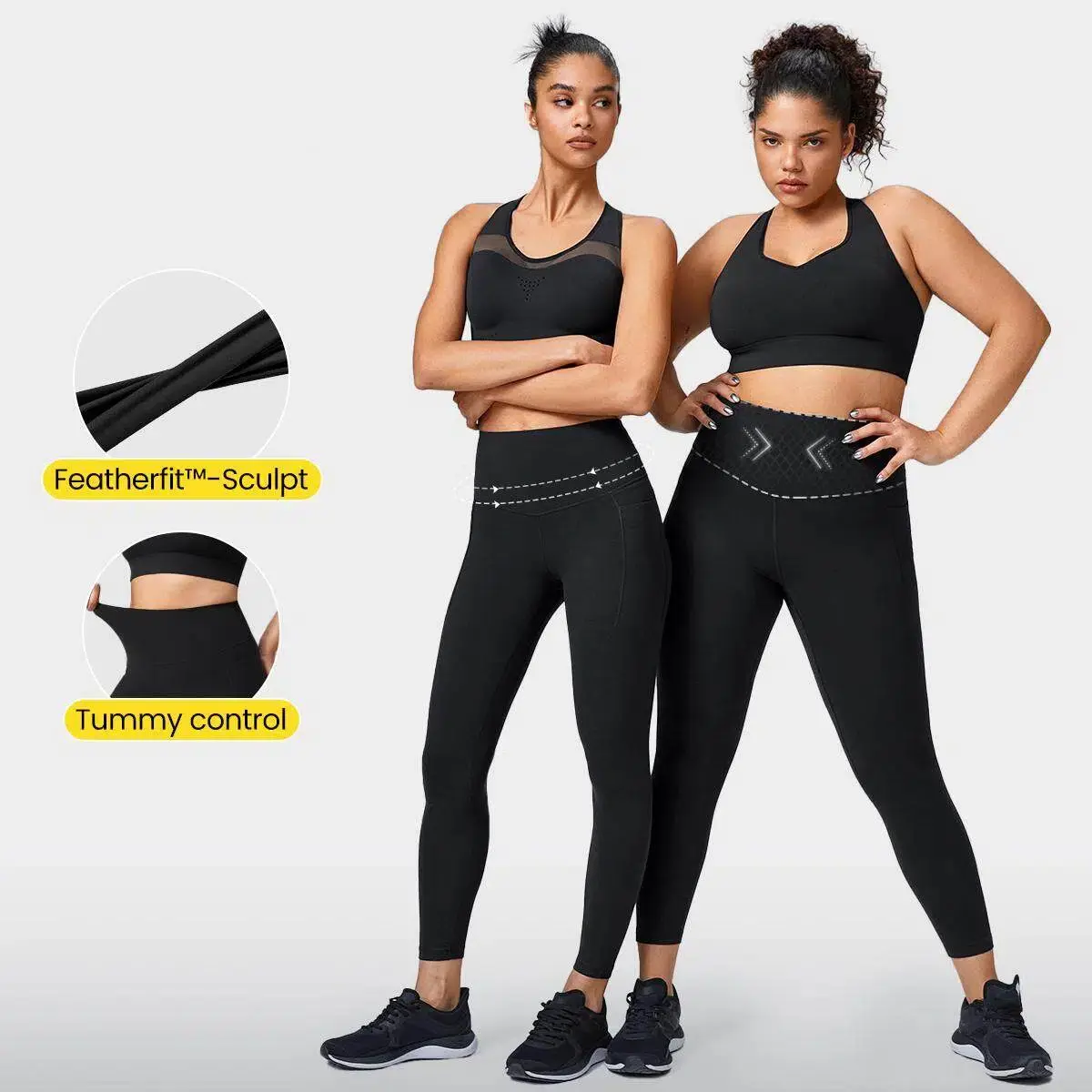 GLOWMODE FeatherFit-Sculpt Snatch It Tummy Control Pocket Soft Silicone Waistband Leggings