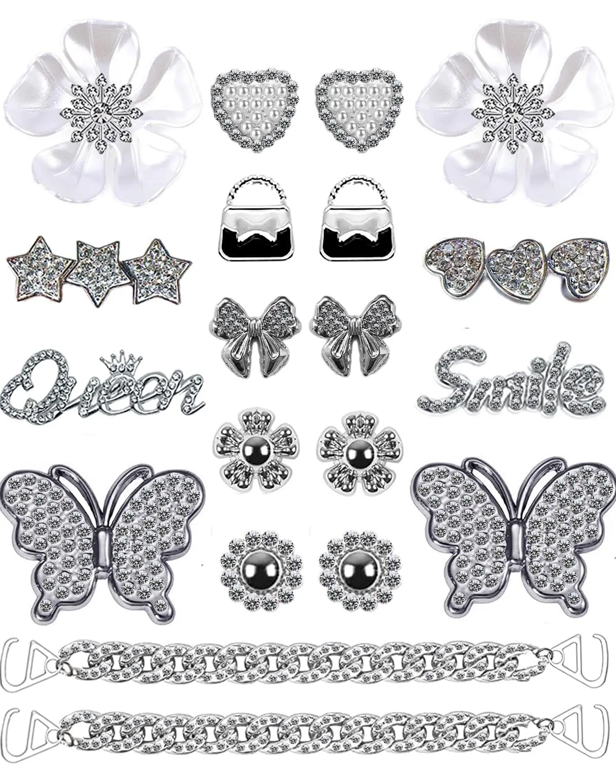 Bling Shoe Charms Designer Bling Chain Shoes Accessories for Women Girls Jewelry Cute Shoe Decoration Charms Butterfly Flower for Birthday Gifts Party Favors Footwear