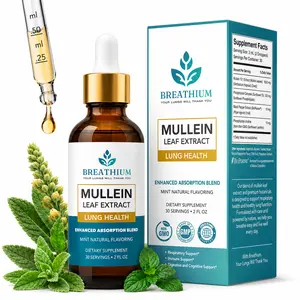 BREATHIUM 4-in-1 Mullein Drops for Lungs– Herbal Sinus and Mucus Cleanse –Peppermint Flavored Drops for Clear Breathing