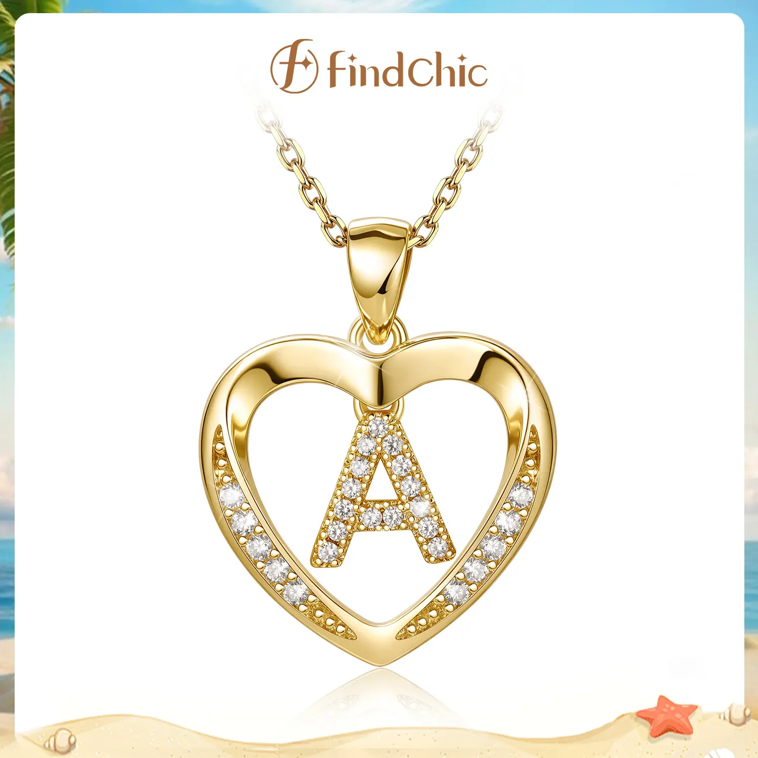 FindChic 14K Gold Plated Initial Heart Necklace for Women Dainty Heart Letter Name Personalized Shining Cubic Zirconia Initial Pendant Hypoallergenic Skin-friendly Silver Gold Plated Stainless Steel Chain Name Initial Necklace Jewelry Gift for Women Girls