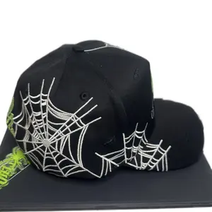 3-1- A Black & White Hats solo la gorra with Spider Web Design and Lime Green Accents for Stylish Outfits