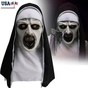 Halloween Scary Nun Latex Mask, Realistic Mask, Spooky Horror Costume Accessory, Fun Halloween Gift for Boyfriend & Girlfriend, Role-Playing Party Supplies