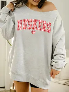 Nebraska Huskers Gingham Heart Flashdance Sweatshirt