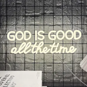 Warm-White USB-Powered Wall-Mounted Text Neon Sign — "God is good all the time" Luminous LED Wall Decor Neon Light