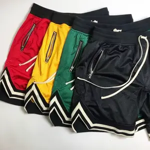 Sporty Zipper Shorts in Red Yellow Green & Black with Chevron Design for Men
