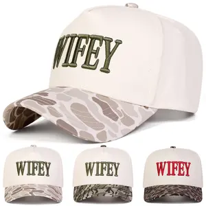 Unisex WIFEY Letter Embroidered Camouflage/Leopard Two Tone Five-panel Baseball Cap Outdoor Adjustable Sunscreen Leisure Hat Spring Autumn Travel Tourism Beach Vacation Wedding Gift