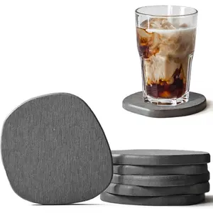 Set of 6 Diatomaceous Earth Coasters for Drinks, Water Absorbent Instant Drying Diatomite Stone Coasters for Table Desk, Modern Deep Grey