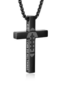 Boys' Football Match Day Cuban Cross Necklace, Bible Verse Cross Pendant Chain, Stainless Steel, Christian Sports Jewelry, Teen Team Gift