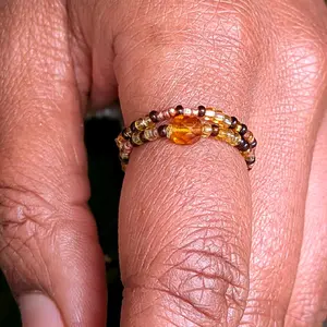 ỌṢUN - Òrìṣà Ọṣun Elekẹ Stretchy Stim Rings, Vibrant Deep Blue and Pearlescent, Matte, & Silverlive Charlotte-Cut Czech Seed Beads, Handcrafted Beaded Design, Unique Shape and Style