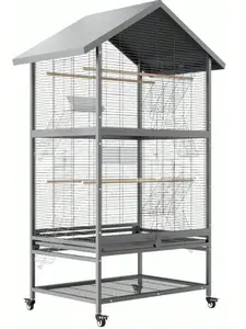 65.7 Inch Large Double BridCage, Metal Bird Fight Cage With Wheels, 4 Perches, 4 Feed Bowls, Storage Shelves For Parakeet Conure, Cockatoo, Black Large Bird Cage For Parrots & Parakeets - Extra Wide 60 Rolling Parakeet Cage,