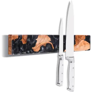 Knife Holder for Wall 16 Inch, Burl Wood & Black Resin Knife Strip Bar, Knife Rack,-Saving Wall Mounted Organizer