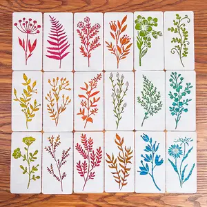 18 Pcs Plant Leaf Painting Hollow Template Stencil Spray Graffiti Cover Material for Wood Fabric Wall Cloth Handmade Decoration Home Use Reusable Washable Plastic