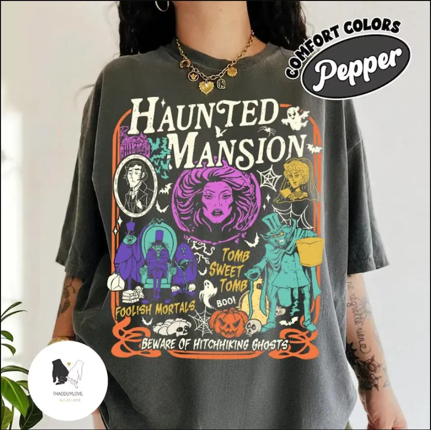 Retro The Haunted Mansion Shirt, Madam Leota Hitchhiking Ghosts The Hatbox Ghost shirt, Welcome Foolish Mortals T-shirt, Halloween Party
