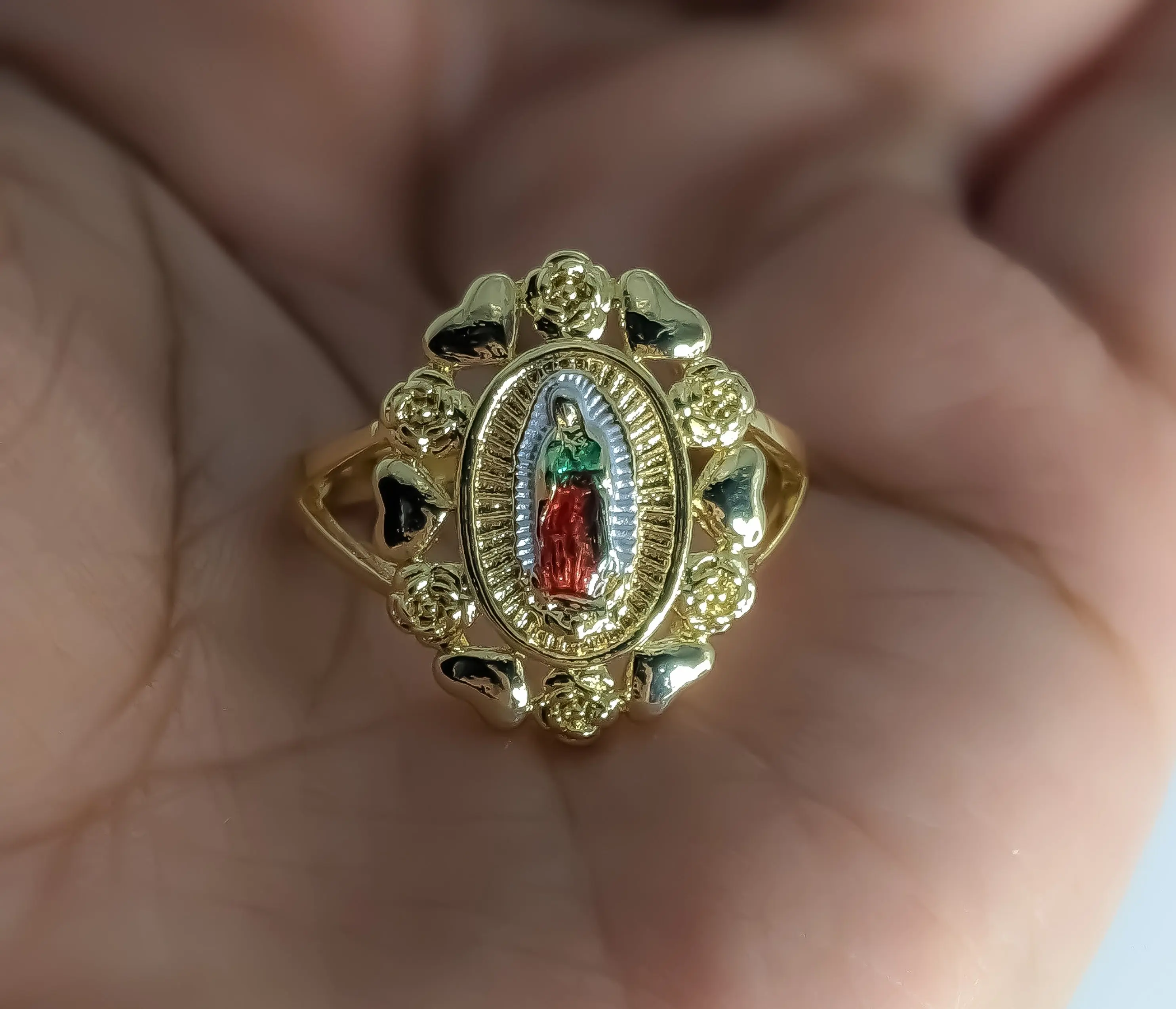 Plated Multicolor Virgin Mary Ring