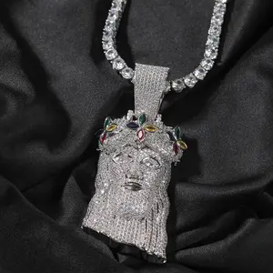 [ICE HUE]18K Gold Vacuum Plated Copper with 5A+ Sri Lanka Colorful Zircon Jesus Christ Pendant With Necklace Miami Italy Mexico & Micro Inspired for Women & Men Luxury Jewelry,Daily Wear,Casual Fashion,Gift Idea,Chicano,Classic,Hip Hop,Simple,Sporty Style