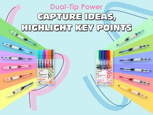 [Flash Sale] Grabie Dual-Tip Notetaking Pen Set of 6 for Office & School Supplies, highlighter, students, HolidayHaul