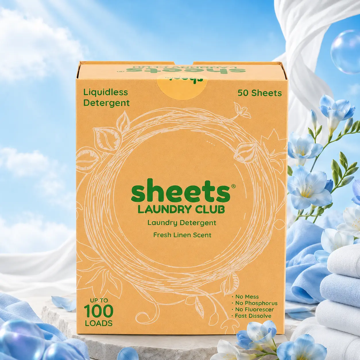 Sheets Laundry Club Liquidless Laundry Detergent Sheets – 50 Count, Up to 100Loads, Fresh Linen / Lavender / Free &amp; Clear, Eco-Friendly Plastic-Free LaundryCleaner