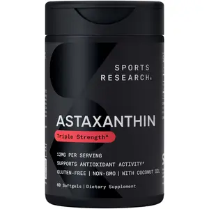 Sports Research Triple Strength Astaxanthin Supplement, 12mg Antioxidant with Organic Coconut Oil, 60 Softgels