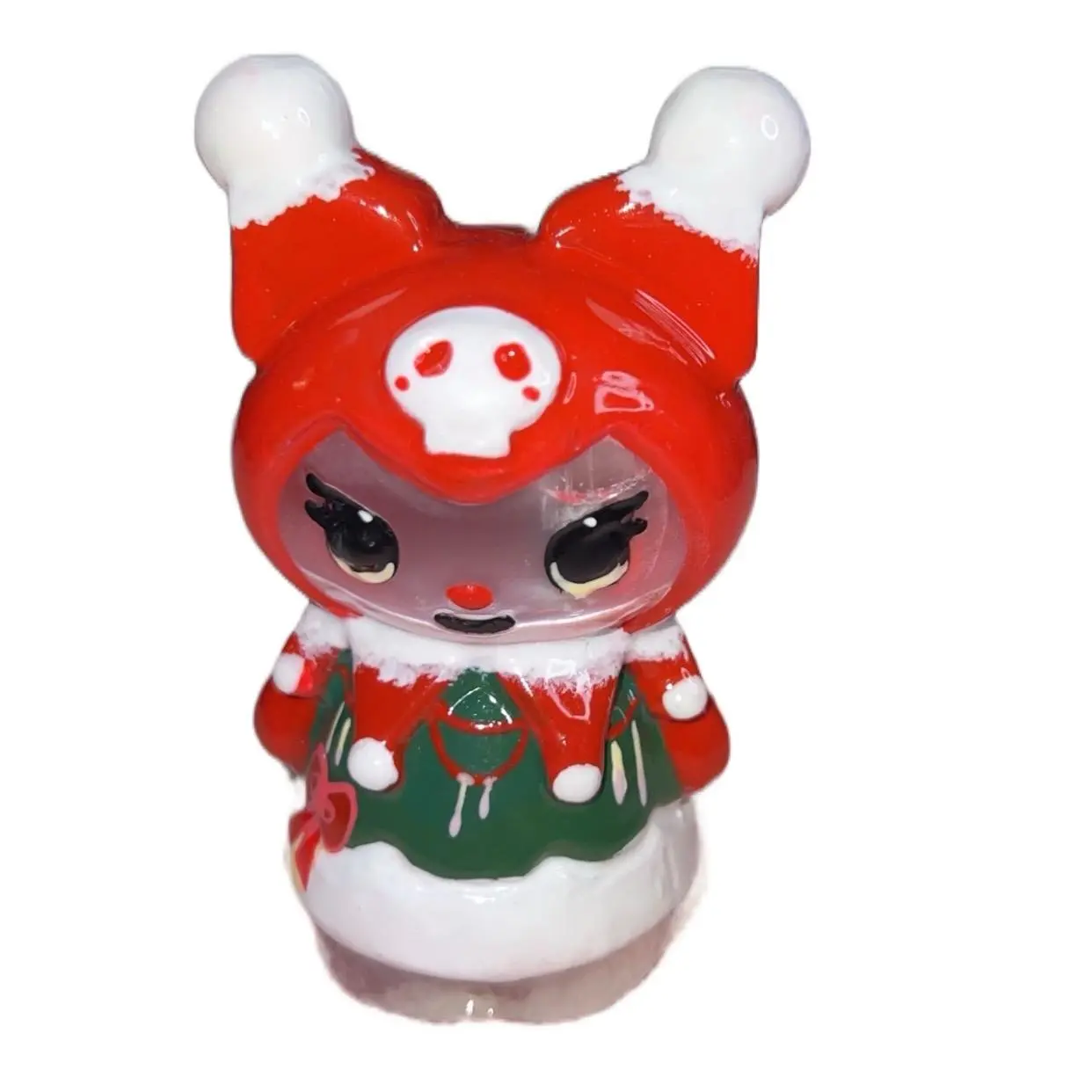 Natural Crystal Character Carving with Festive Red Hoodie and White Snow Accents for Home Decor selenite Accent