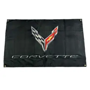 Corvette Flag black 3x5 Feet (Anti-fade Poly 150D) Premium Quality with Brass Grommets