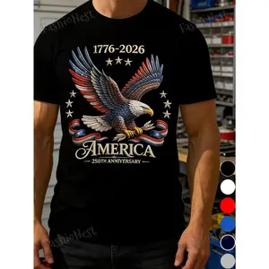 250th Birthday USA Shirt for Men & Women - 250 Years of Independence Day Tee (1776-2026)| Semiquincentennial Gift, Blue Red White Patriotic Eagle & USA Flag, 4th of July Outfit, Casual Round Neck Shirt