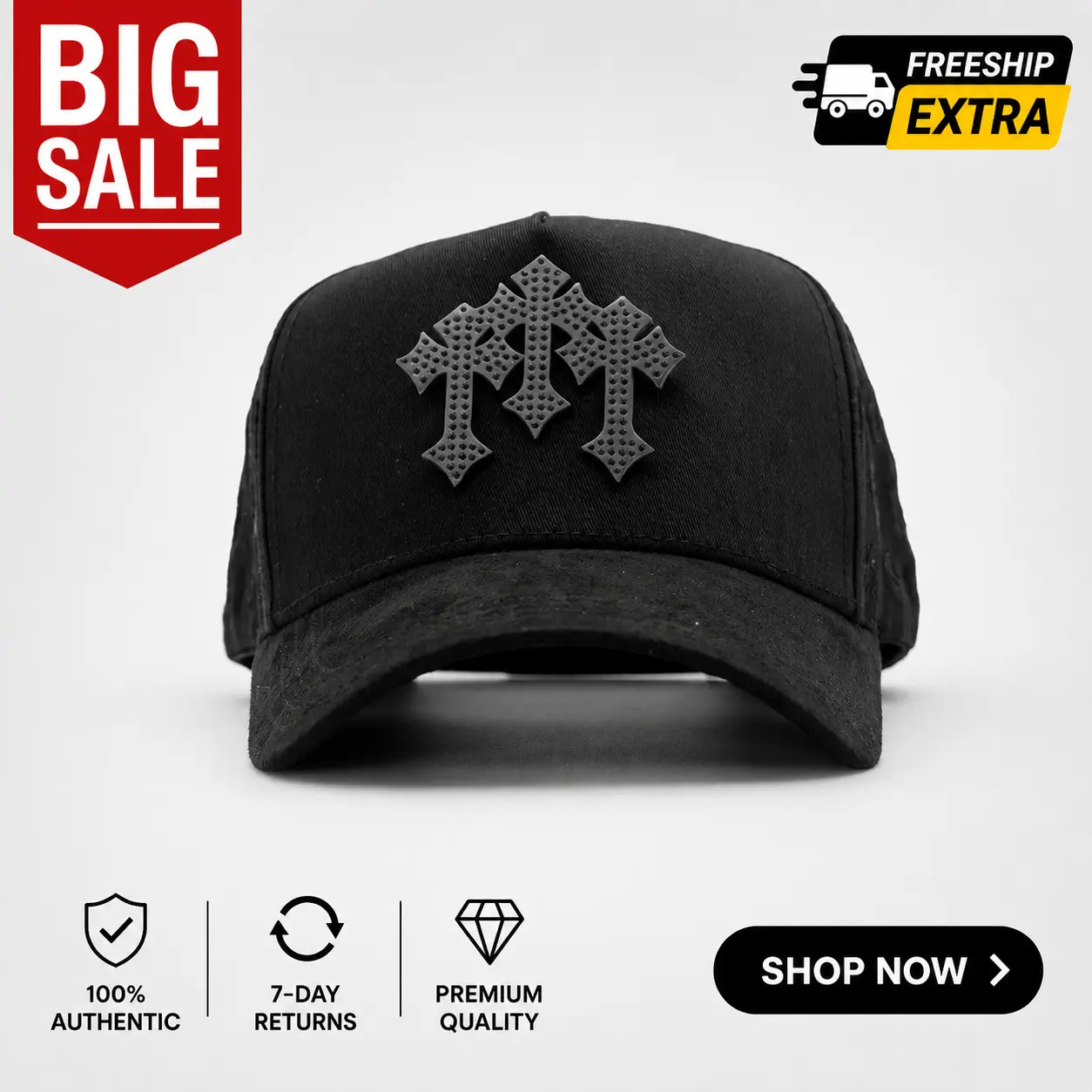 Triple Cross Blackout Snapback Cap – All Black Streetwear Baseball