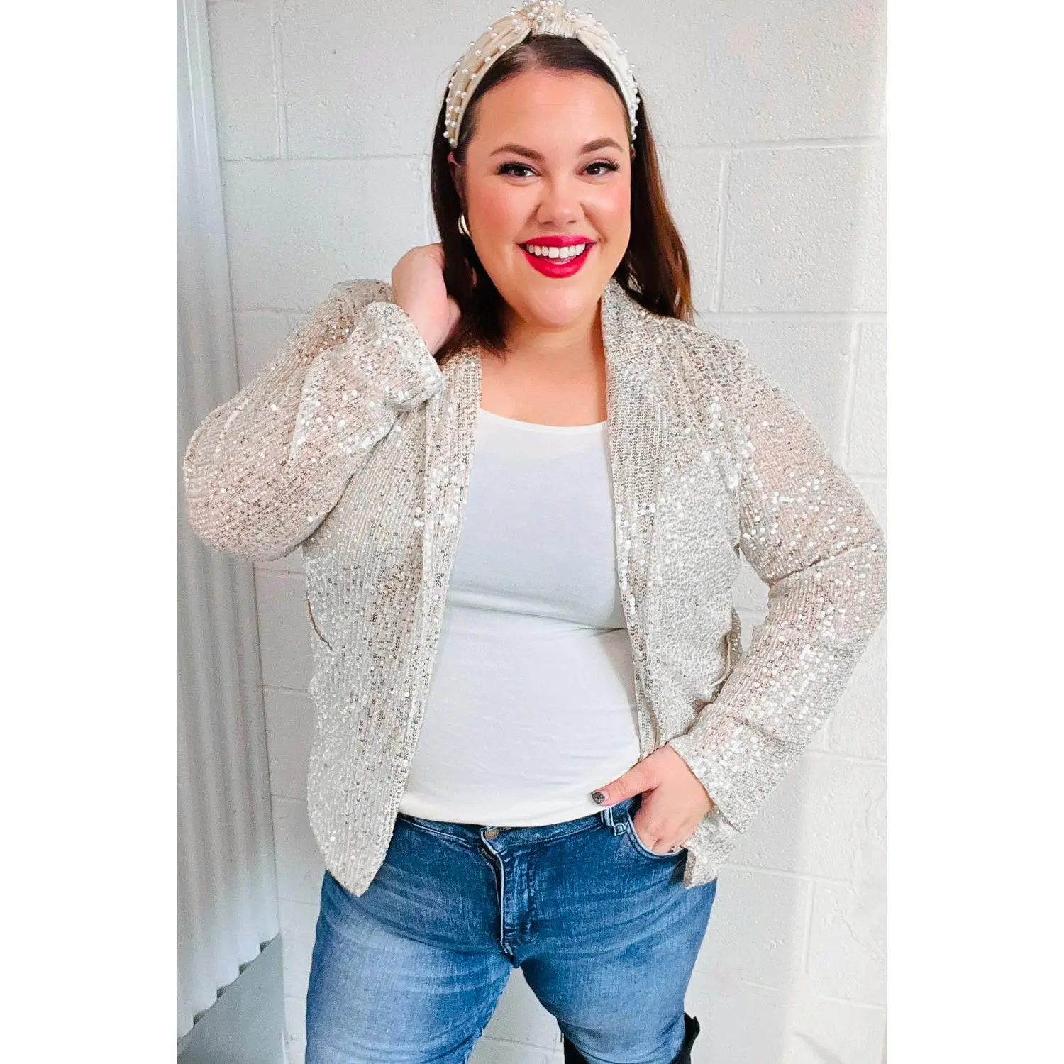 Be Your Own Star Silver Sequin Open Blazer