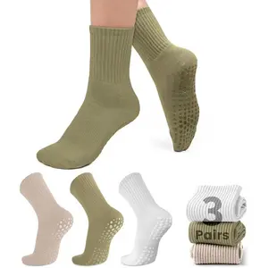3 Pairs Women's Anti-Slip Pilates & Yoga Socks - Non-Skid Sole, Mid-Calf To Ankle, Hand Wash Only, Gym Floor Exercise Socks for Pilates, Tai, Dance Training