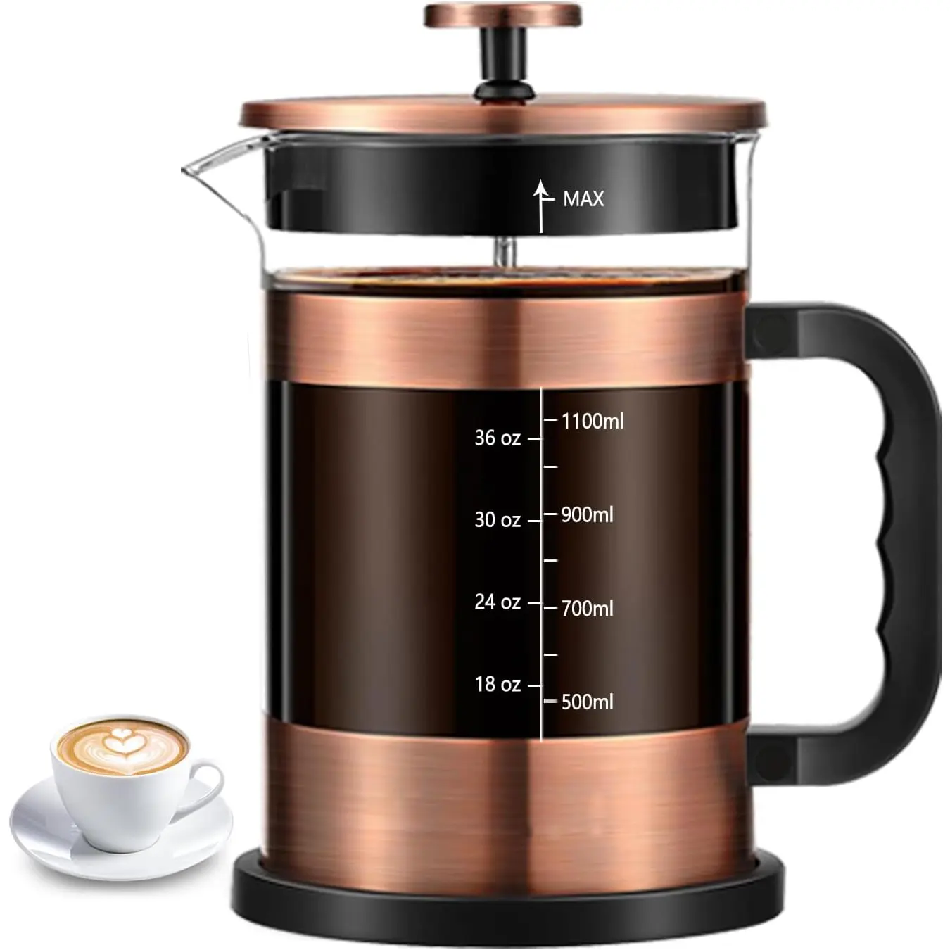 Press Coffee Maker 51oz 304 Stainless Steel  Press with 4 Filter, Heat Resistant Durable, Easy to Clean, Borosilicate Glass Coffee Press, Copper