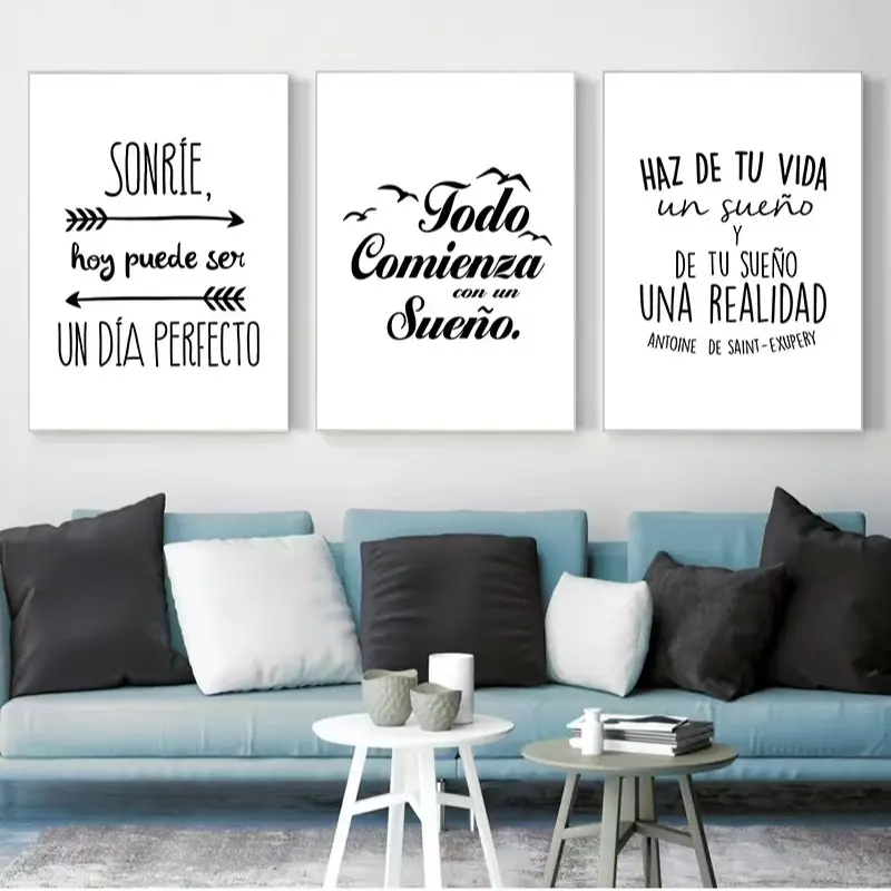 3pcs Spanish Positive Quotes Canvas Posters Spanish Bedroom Modern Frameless Decoration Paintings Hanging Home Decorations Unframed Wall Art