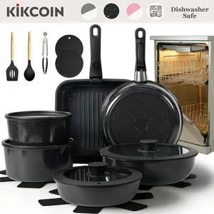 [Dishwasher safe]Kikcoin Nonstick Oven Safe pots pans set,detachable handle,From the stove to the table,Non-Toxic Ceramic,PFOA-Free,Lids,pots pans set complete 22Pcs Cookware Set,RV Cooking,NewYearGiftIdeas,ChristmasGifts,Kitchen