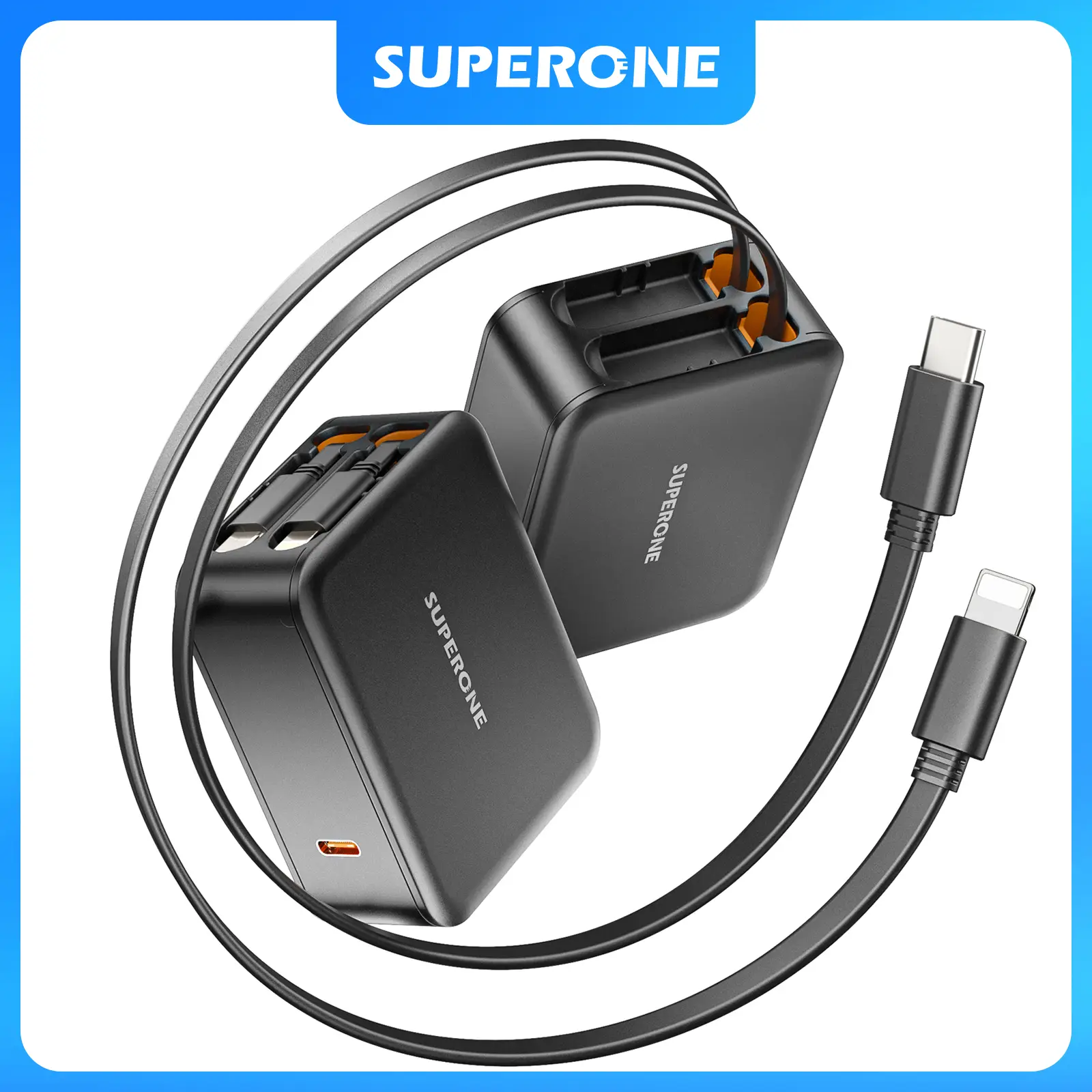 3in1 62W Retractable Wall Charger with Dual CablesRetractable Charger Adapter with Foldable Plug 35W USB CFast Charging for iPhone Samsung Cellphone p