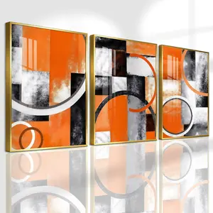 3 Count Aluminum Alloy Frame Canvas， Abstract Geometric Circles Fashion Poster， Modern Living Room Decoration， Light Luxury Family Art， Suitable For Bedroom， Corridor And Office Wall Decor， Gift
