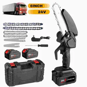 6-Inch Cordless Mini Chainsaw - 2 Battery Pack & Fast Charger Included - Lightweight Electric Chainsaw with Security Lock - Perfect for Branch Pruning, Wood Cutting & Yard Maintenance