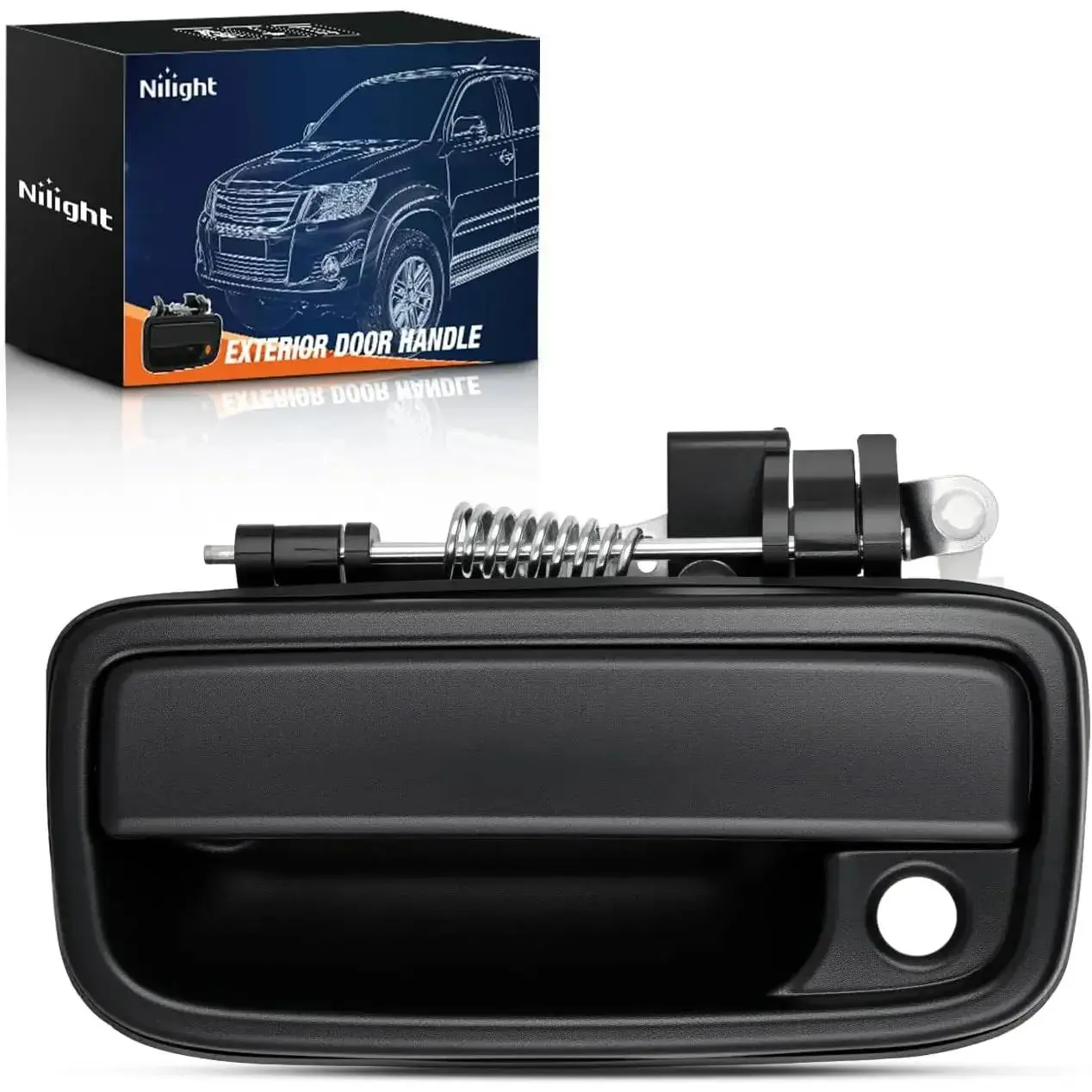 Black ABS Plastic Truck Vehicle Front Driver-Side Door Handle with Key Lock & Key Hole - Drop-In Install Automotive Replacement Accessory, Compatible with 1995-2004 Toyota Tacoma, Replaces OEM #91319,79344,69220-35020,TO1310117