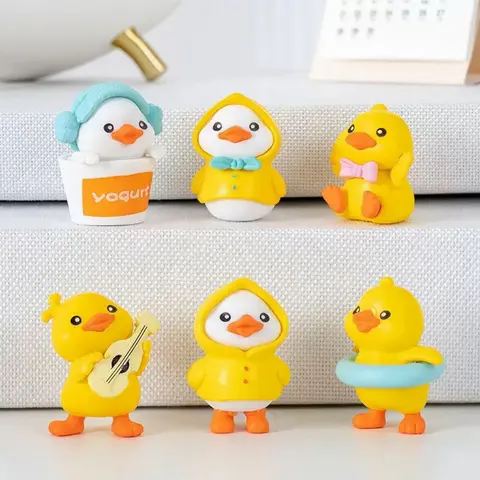6PCS Cartoonish PVC Plastic Yellow Duck Family Set - Car Trinkets, Long-Lasting Car Interior Accessory, Rear View Mirror Ornament with Raincoat, Home Interior Decor Statue Figurine, Brightens Your Drive with Sunny Vibes
