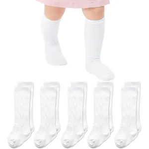 Cable Knit Baby Knee High Socks Seamless Cotton Long Stockings for Newborn Infant Toddler Boys Girls 3/5 Pairs