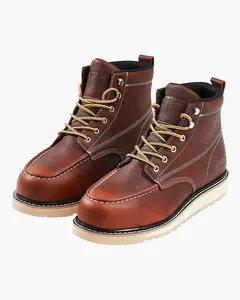 VEVOR Steel Toe Work Boots, Summervibes, US Size 8.5, Waterproof Moc Toe Work Boots for Men, Slip-Resistant Work Boot, Lightweight and Breathable EVA Rubber Sole Mens Boots for Industry Construction, Brown