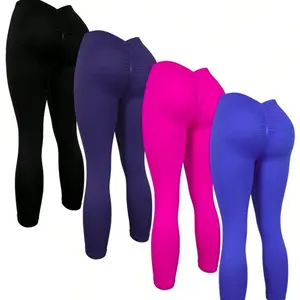 Yoga Basic Solid Ruched Back Sports Leggings V styles in the back give nice shape
