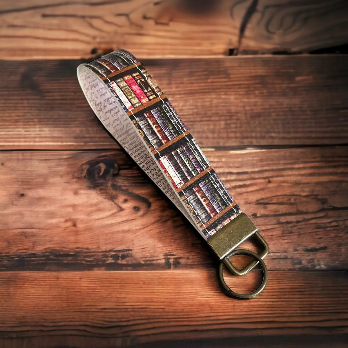 Bookshelf Faux Leather Wristlet Brown