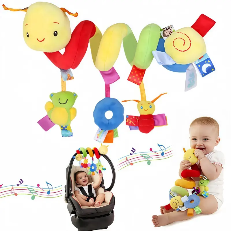Baby Hanging Car Seat Toys Plush Activity Hanging Stroller Toys with BB Squeaker and Rattles For Newborn Travel Activity Toy