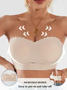Women's Strapless Push-Up Tank Top Bralette Bra, No Underwire, Detachable Lining, High Lift Design, Seamless Hem, Front Buckle Closure