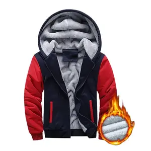 Men's New Autumn Winter Fashion Warm Jacket with Hood Polar Fleece Lining for Extra Warmth Ribbed Hem Zip-Up Front Color Block Design Long Sleeve Zippers Casual Black