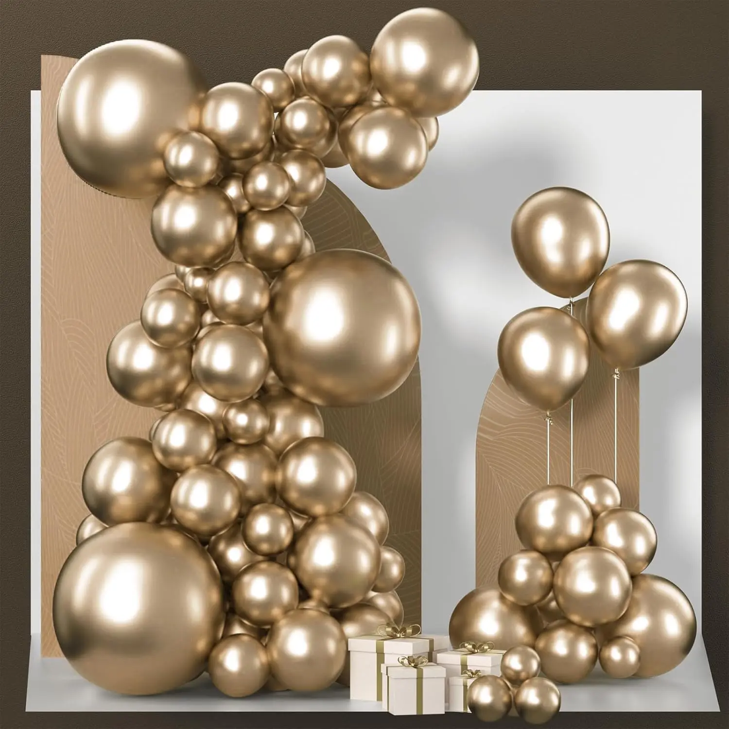 Chrome Gold Balloons, 100 pcs Gold Chrome Balloons Different Sizes Pack of 18 Inch 12 Inch 10 Inch 5 Inch for Balloon Garland or Arch as Birthday Decorations, Party Decorations, Gold-G127