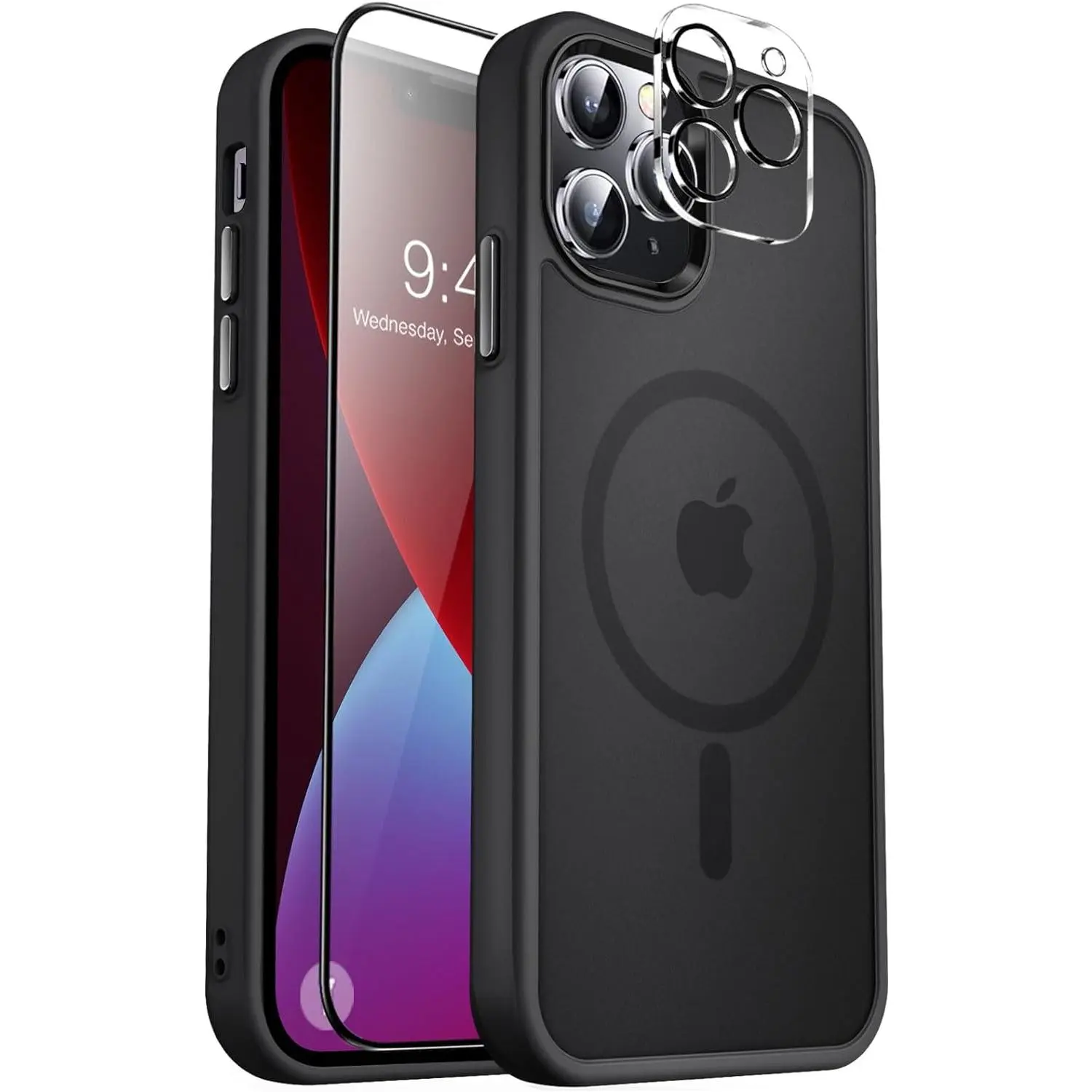 Entronix 3-in-1 Bundle for iPhone 16/15/14/13/12/11 Plus/Pro Max - Magnetic Translucent Matte Case, Tempered Glass Lens & Screen Protector Smartphone
